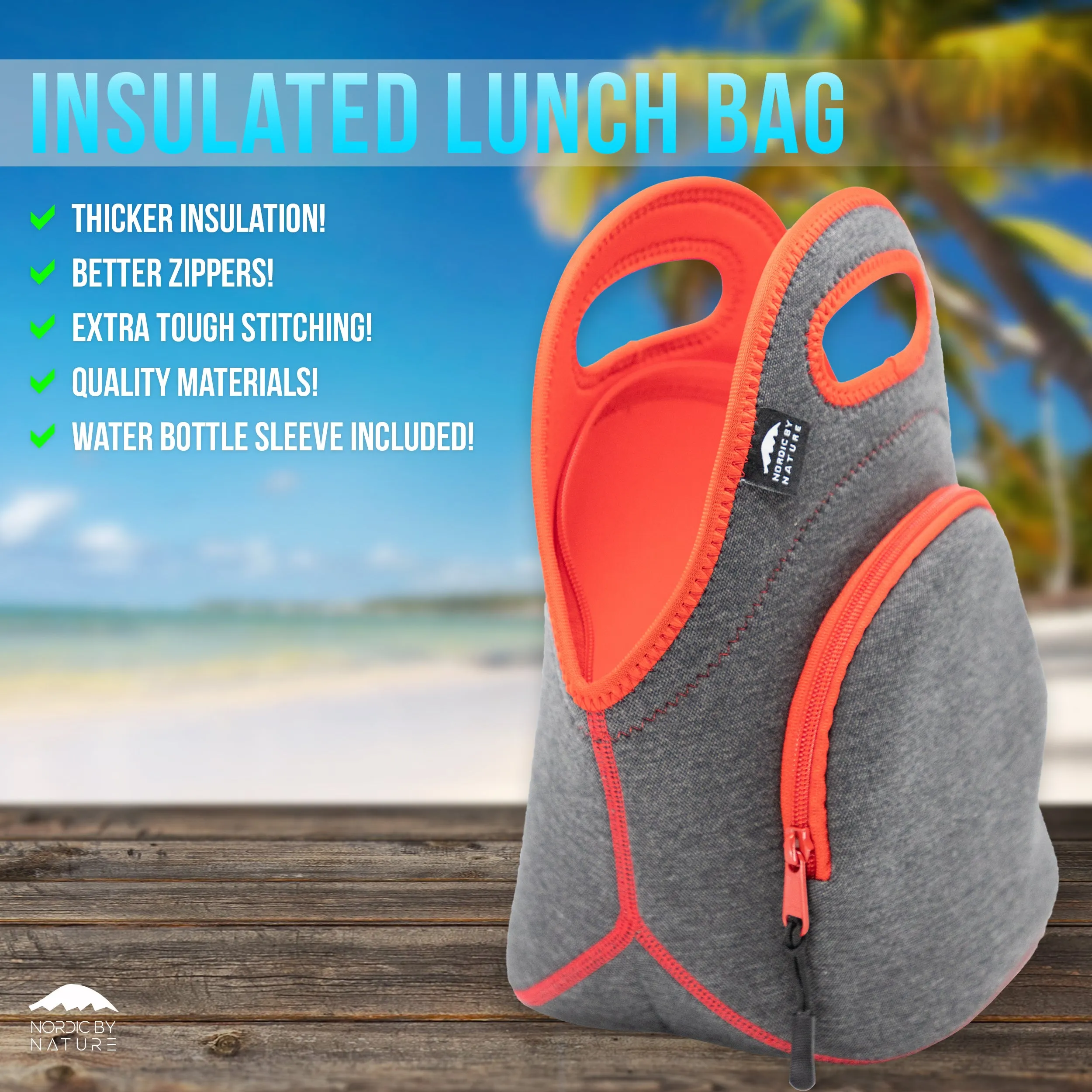12" Cotton Lunch Bag Grey/Red