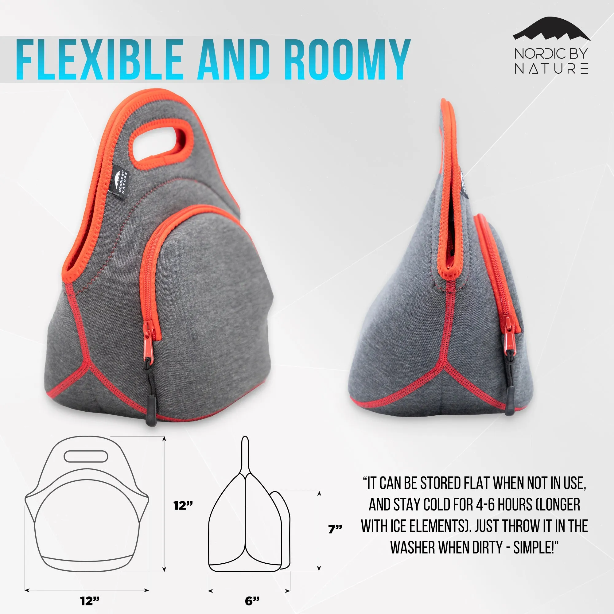 12" Cotton Lunch Bag Grey/Red
