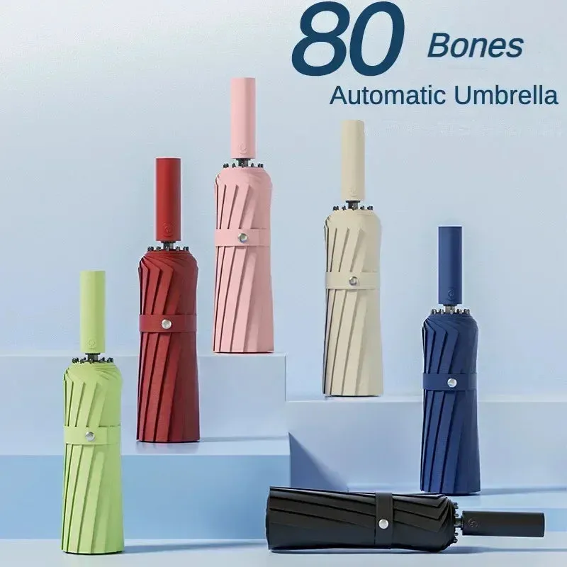 80-Bone Reinforced Windproof Automatic Folding Umbrella – Large Waterproof UV Sunshade for Men & Women