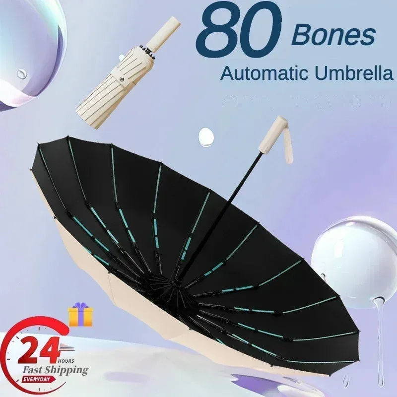 80-Bone Reinforced Windproof Automatic Folding Umbrella – Large Waterproof UV Sunshade for Men & Women