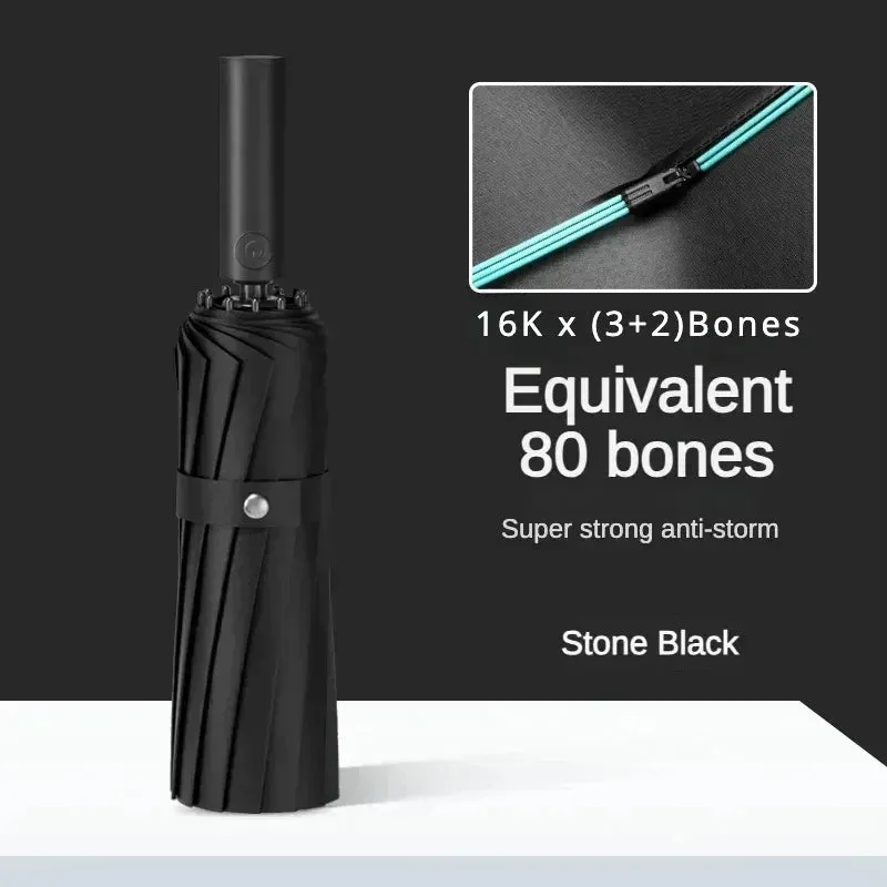 80-Bone Reinforced Windproof Automatic Folding Umbrella – Large Waterproof UV Sunshade for Men & Women