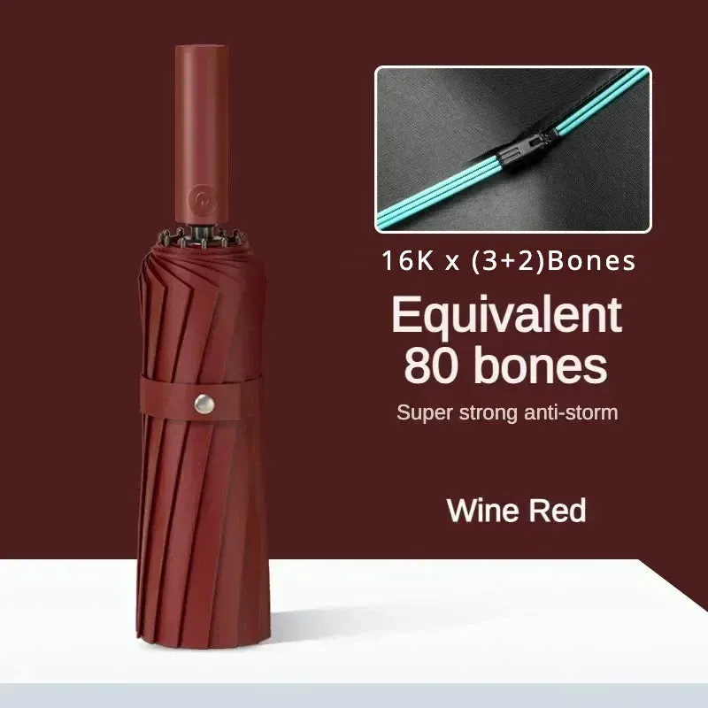 80-Bone Reinforced Windproof Automatic Folding Umbrella – Large Waterproof UV Sunshade for Men & Women