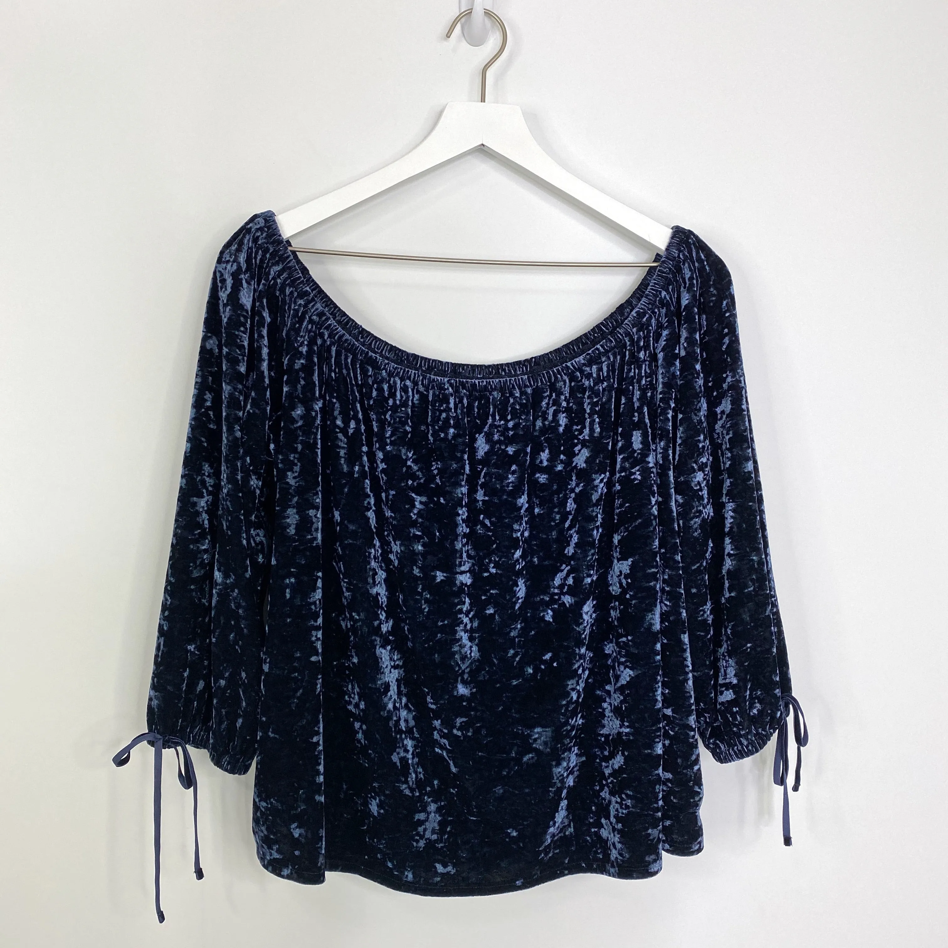 American Eagle Outfitters Blue Crushed Velvet Off The Shoulder Top