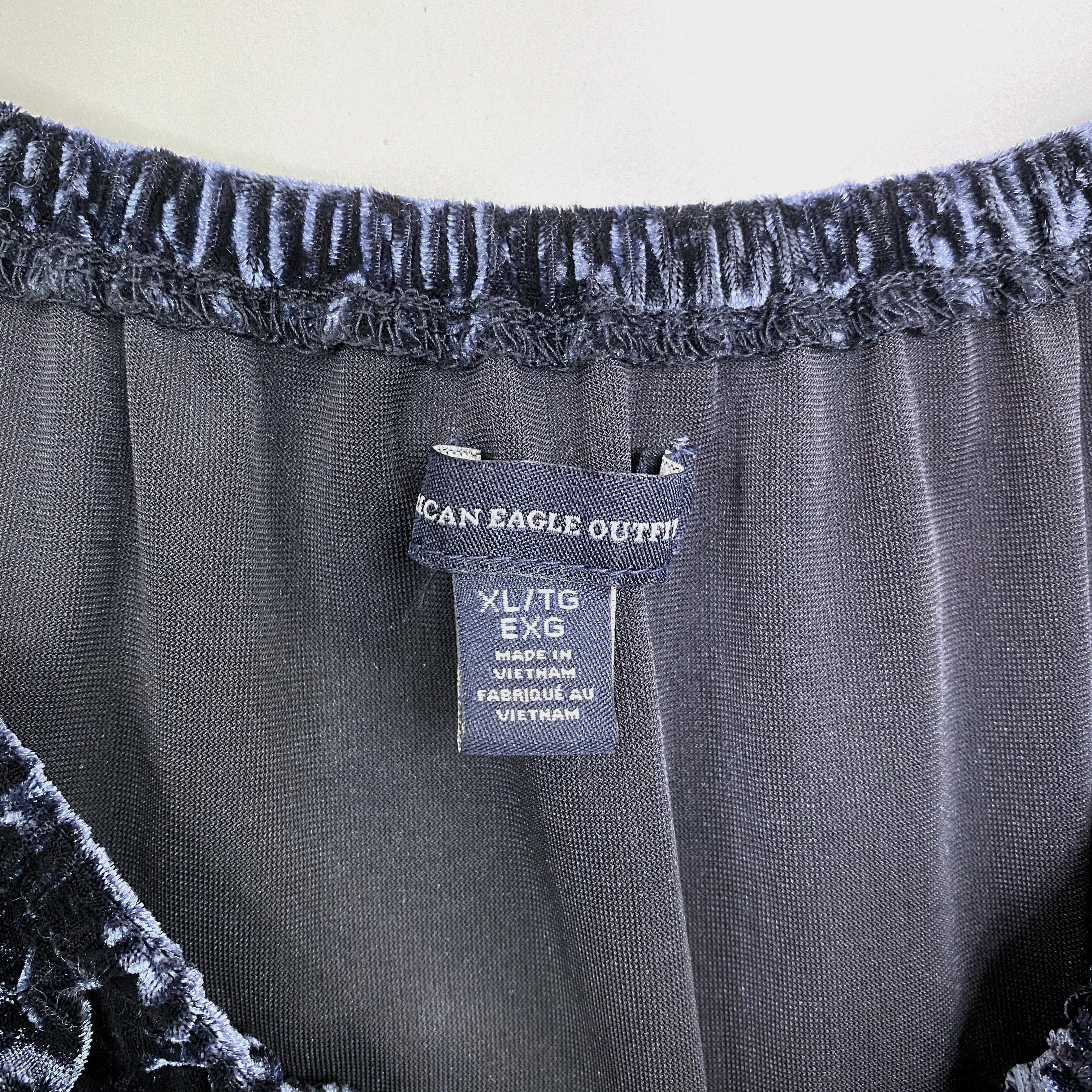 American Eagle Outfitters Blue Crushed Velvet Off The Shoulder Top
