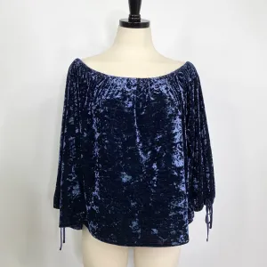 American Eagle Outfitters Blue Crushed Velvet Off The Shoulder Top