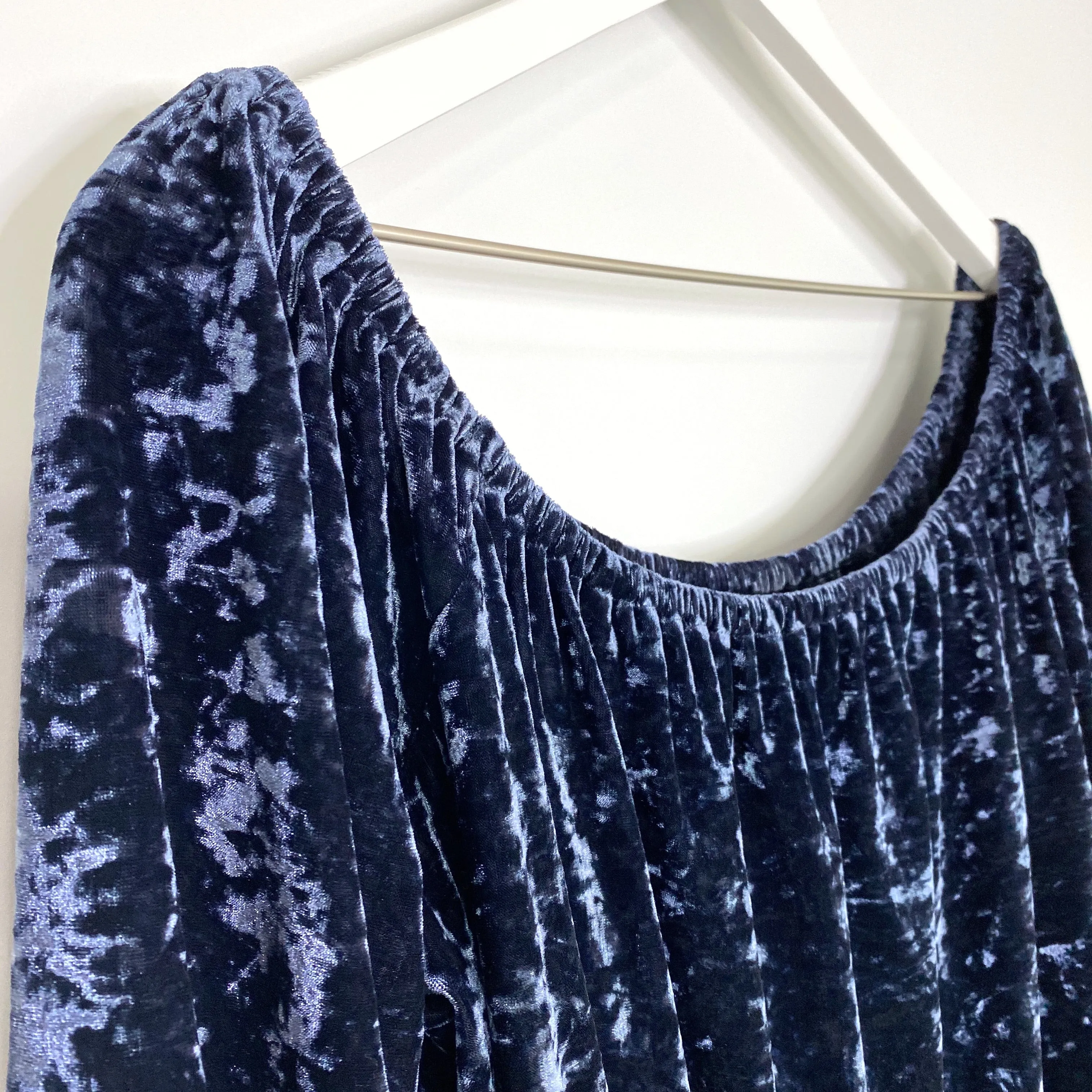 American Eagle Outfitters Blue Crushed Velvet Off The Shoulder Top