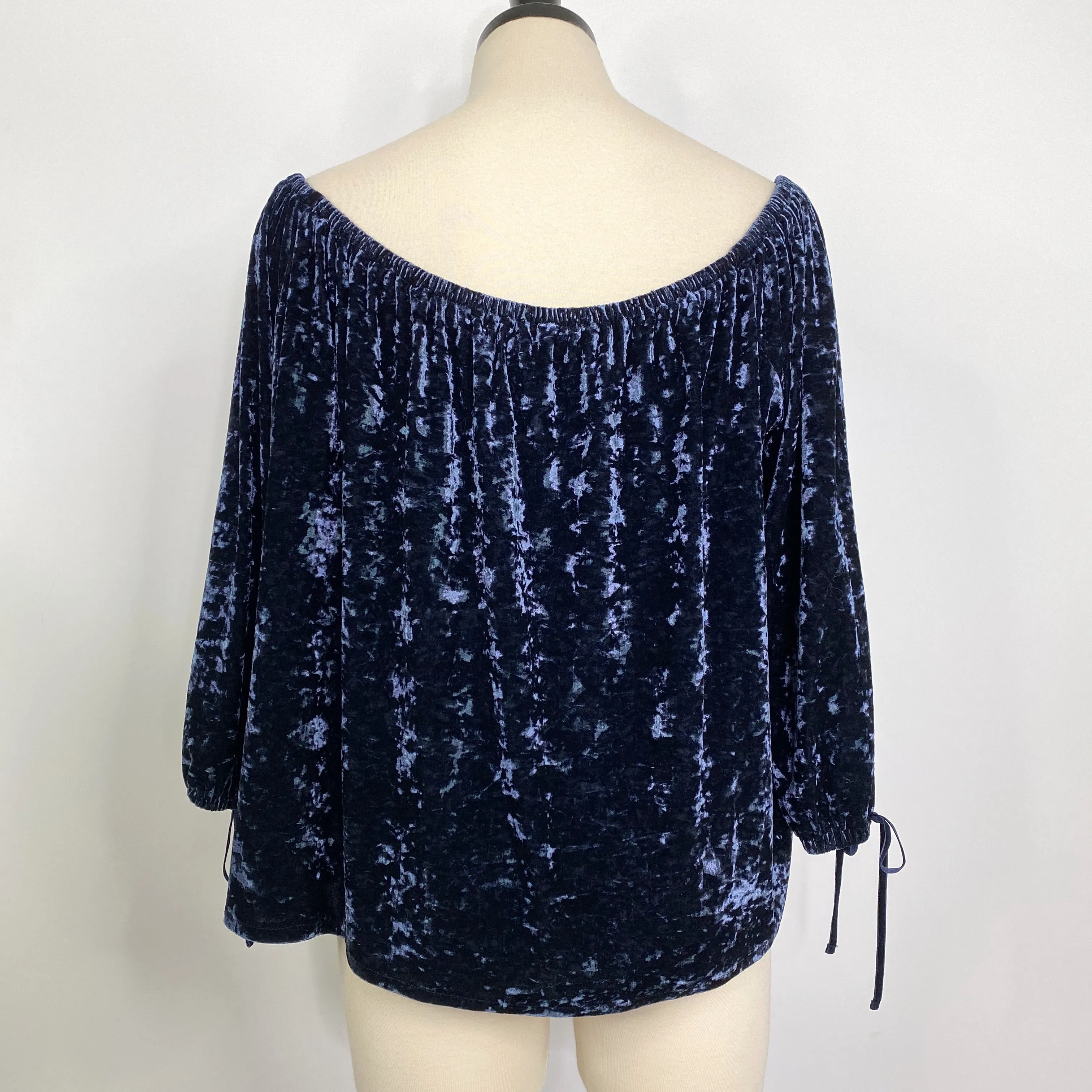 American Eagle Outfitters Blue Crushed Velvet Off The Shoulder Top