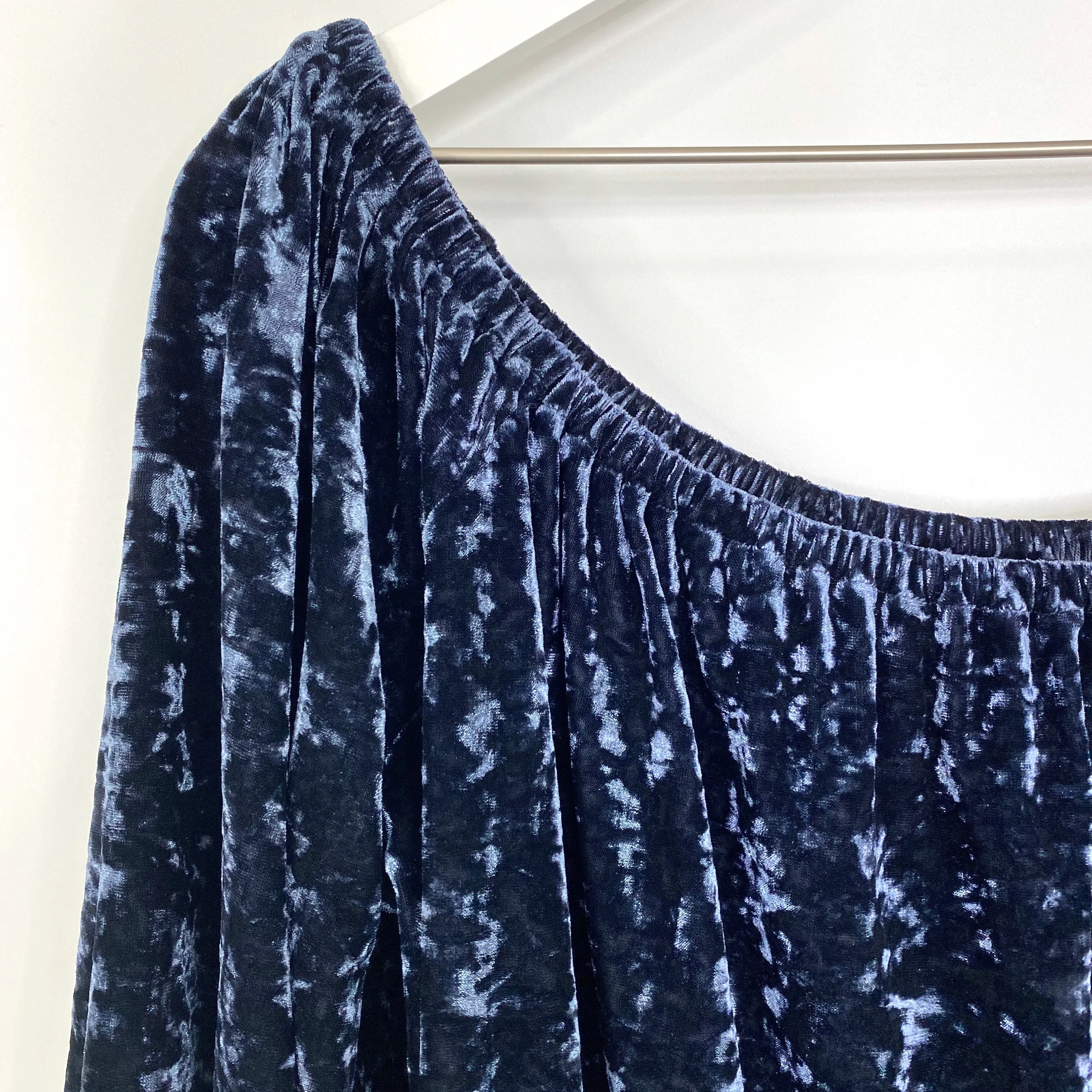 American Eagle Outfitters Blue Crushed Velvet Off The Shoulder Top