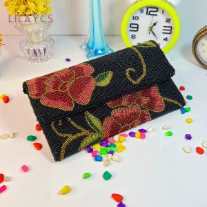 Black and Red Flowers Handmade Clutch - A Symphony of Elegance and Passion