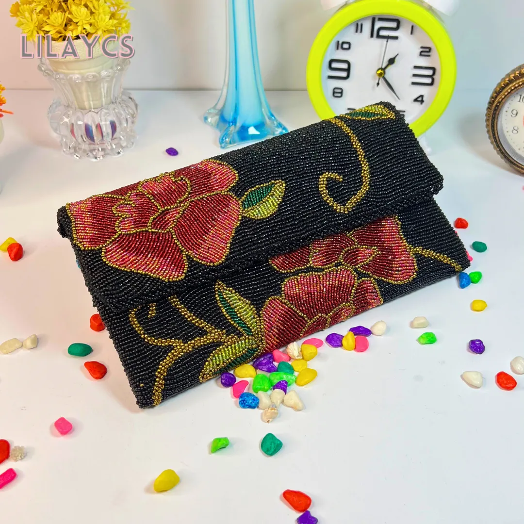 Black and Red Flowers Handmade Clutch - A Symphony of Elegance and Passion