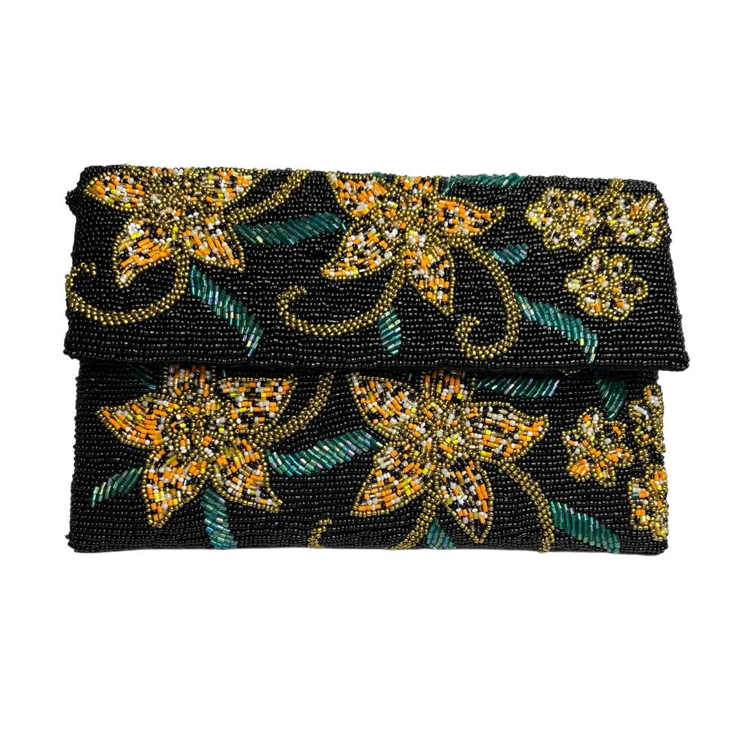 Black Multi Colors Flower - Handmade Clutch - A Blossom of Versatility