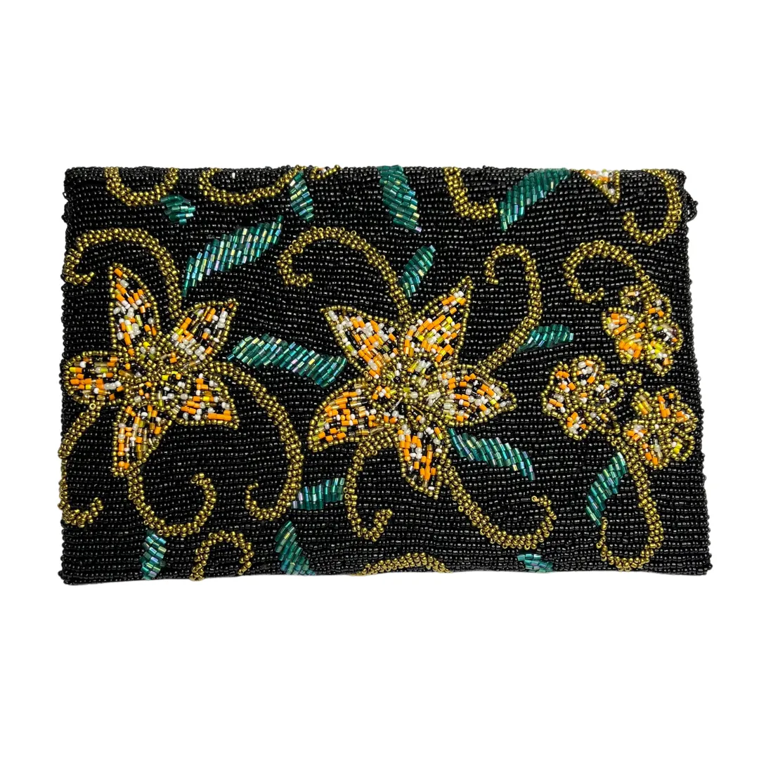 Black Multi Colors Flower - Handmade Clutch - A Blossom of Versatility
