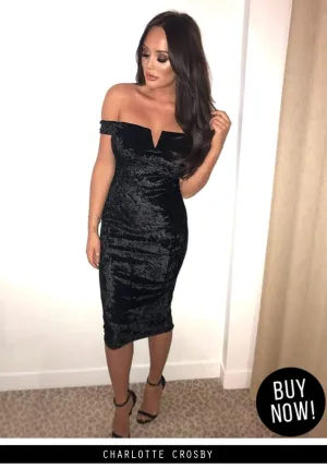 Black Velvet Off The Shoulder Bardot Dress