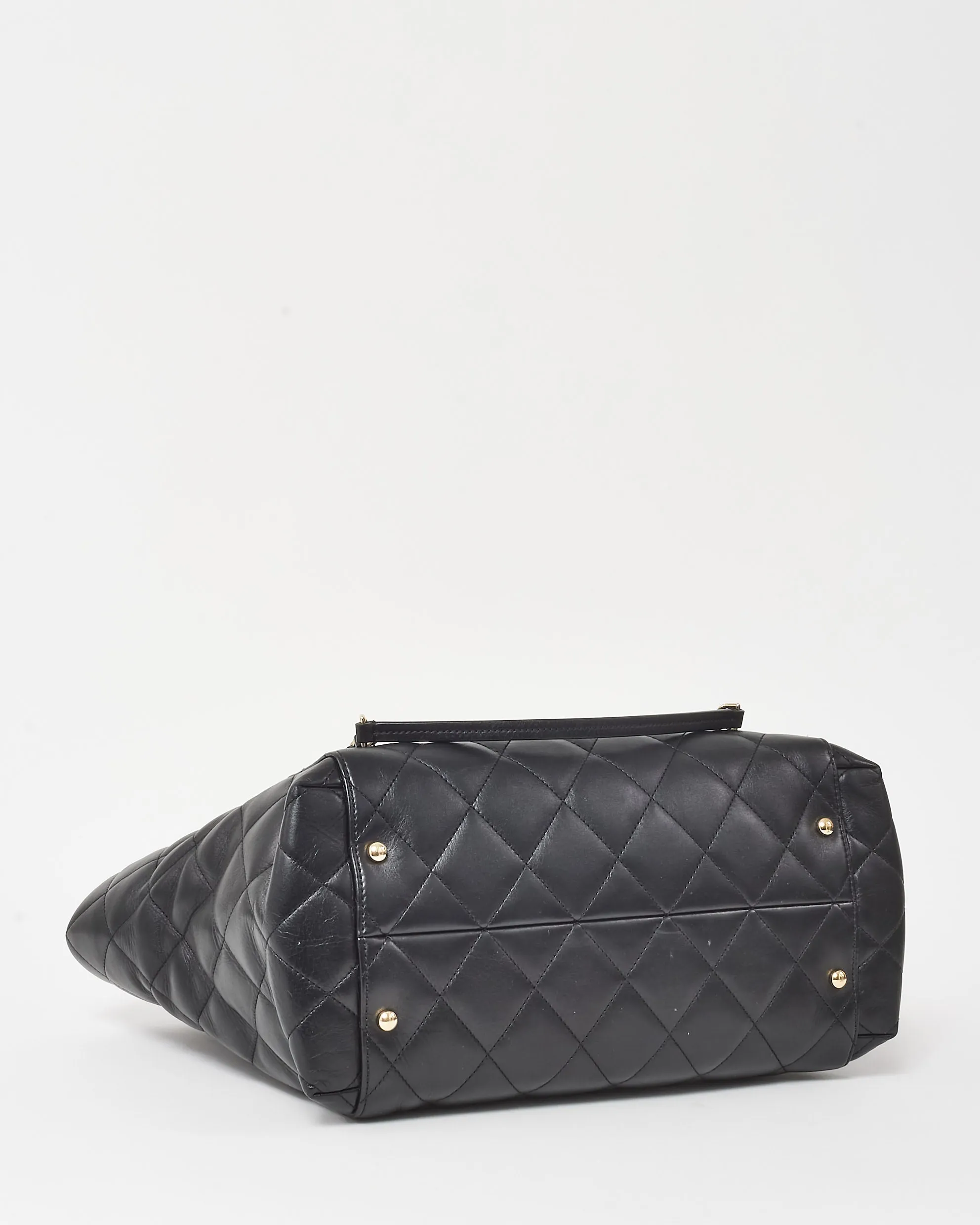 Chanel Black Lambskin Leather Timeless CC Logo Shopping Tote GHW