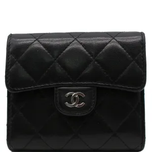 CHANEL CC Classic Small Flap Leather Compact Wallet Black
