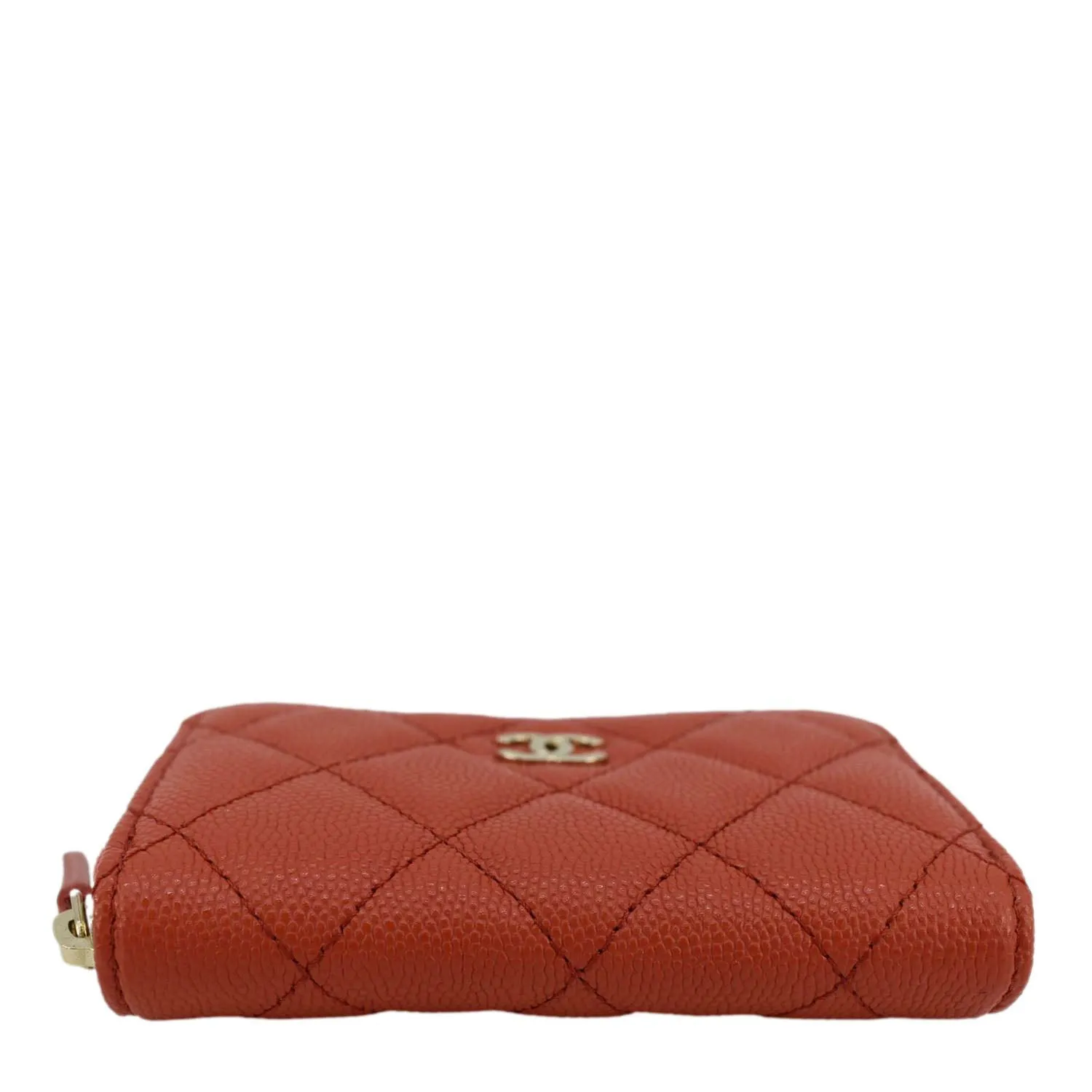 CHANEL Zipped Quilted Caviar Leather Coin Purse Red