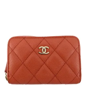 CHANEL Zipped Quilted Caviar Leather Coin Purse Red