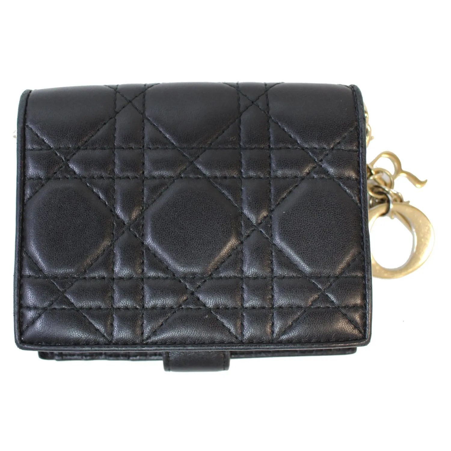 CHRISTIAN DIOR Mini Lady Dior Cannage Lambskin Compact Wallet Black