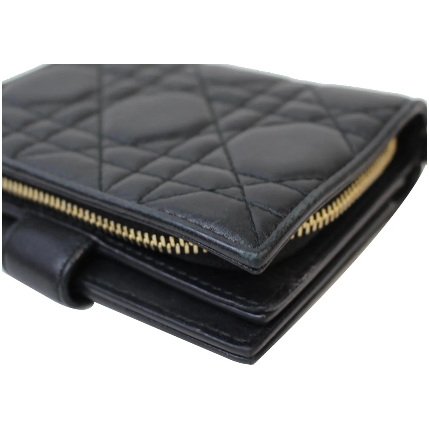 CHRISTIAN DIOR Mini Lady Dior Cannage Lambskin Compact Wallet Black