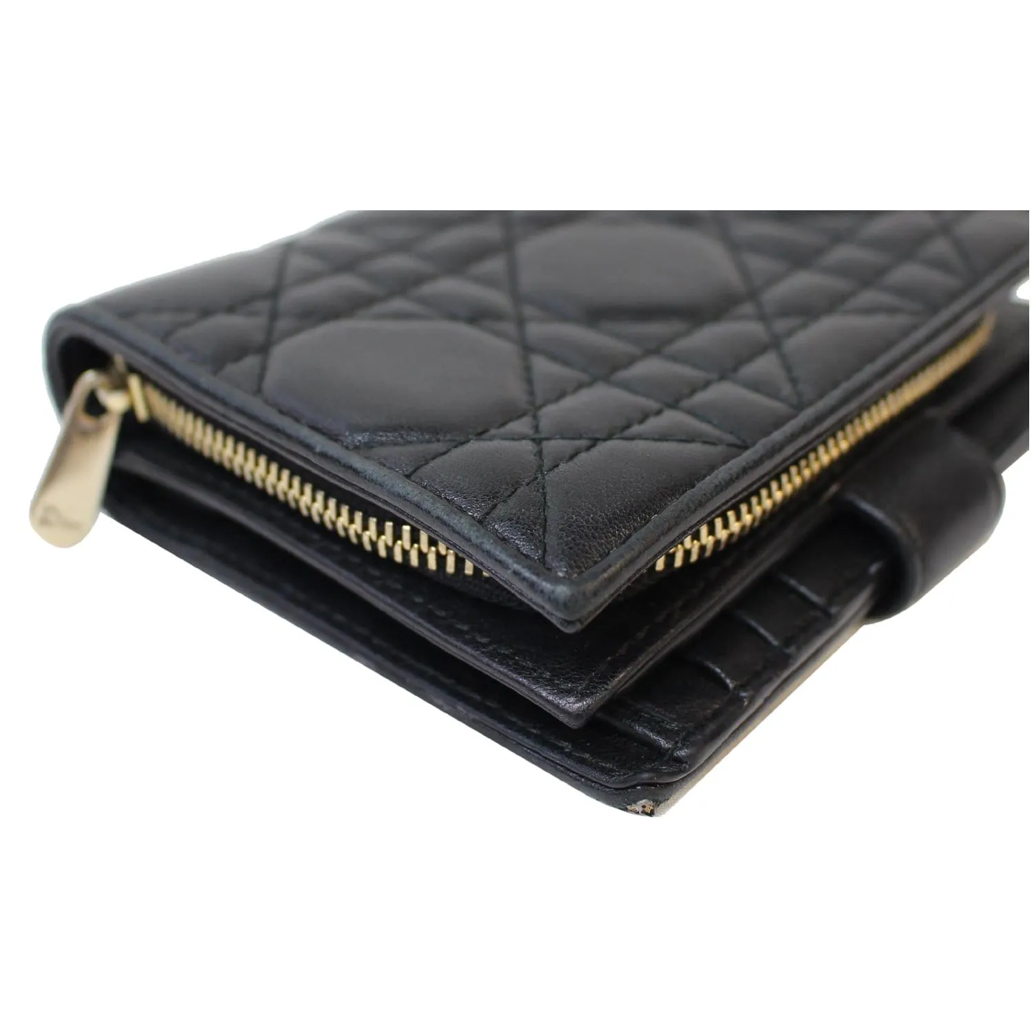 CHRISTIAN DIOR Mini Lady Dior Cannage Lambskin Compact Wallet Black