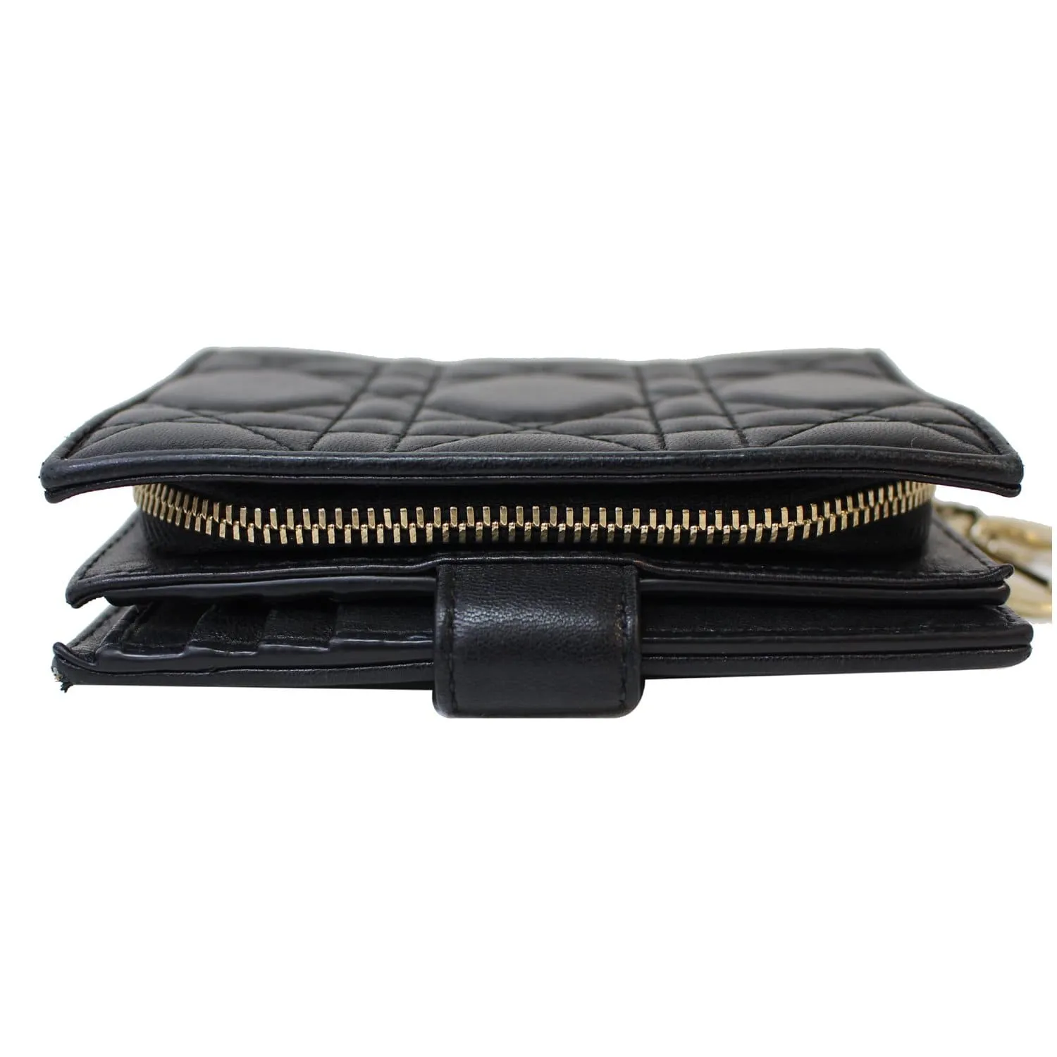 CHRISTIAN DIOR Mini Lady Dior Cannage Lambskin Compact Wallet Black
