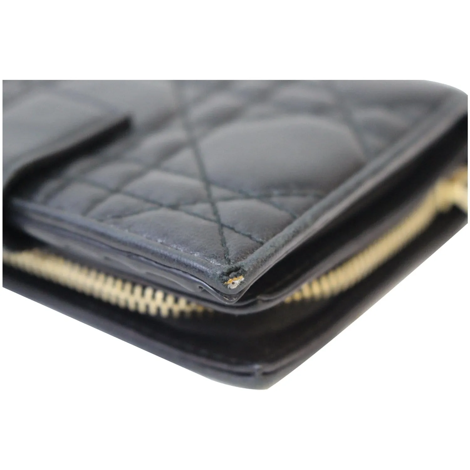 CHRISTIAN DIOR Mini Lady Dior Cannage Lambskin Compact Wallet Black