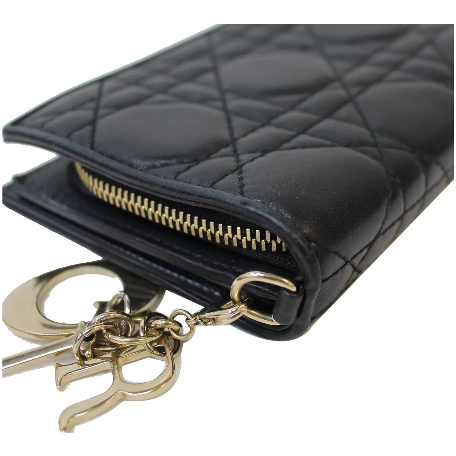 CHRISTIAN DIOR Mini Lady Dior Cannage Lambskin Compact Wallet Black