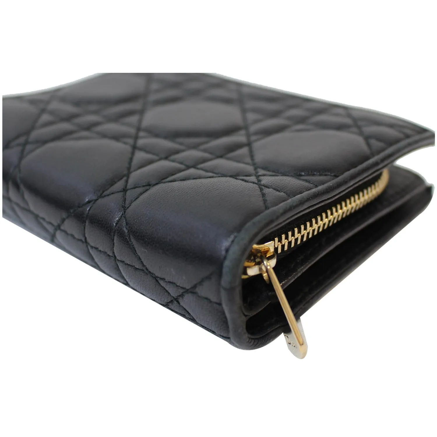 CHRISTIAN DIOR Mini Lady Dior Cannage Lambskin Compact Wallet Black