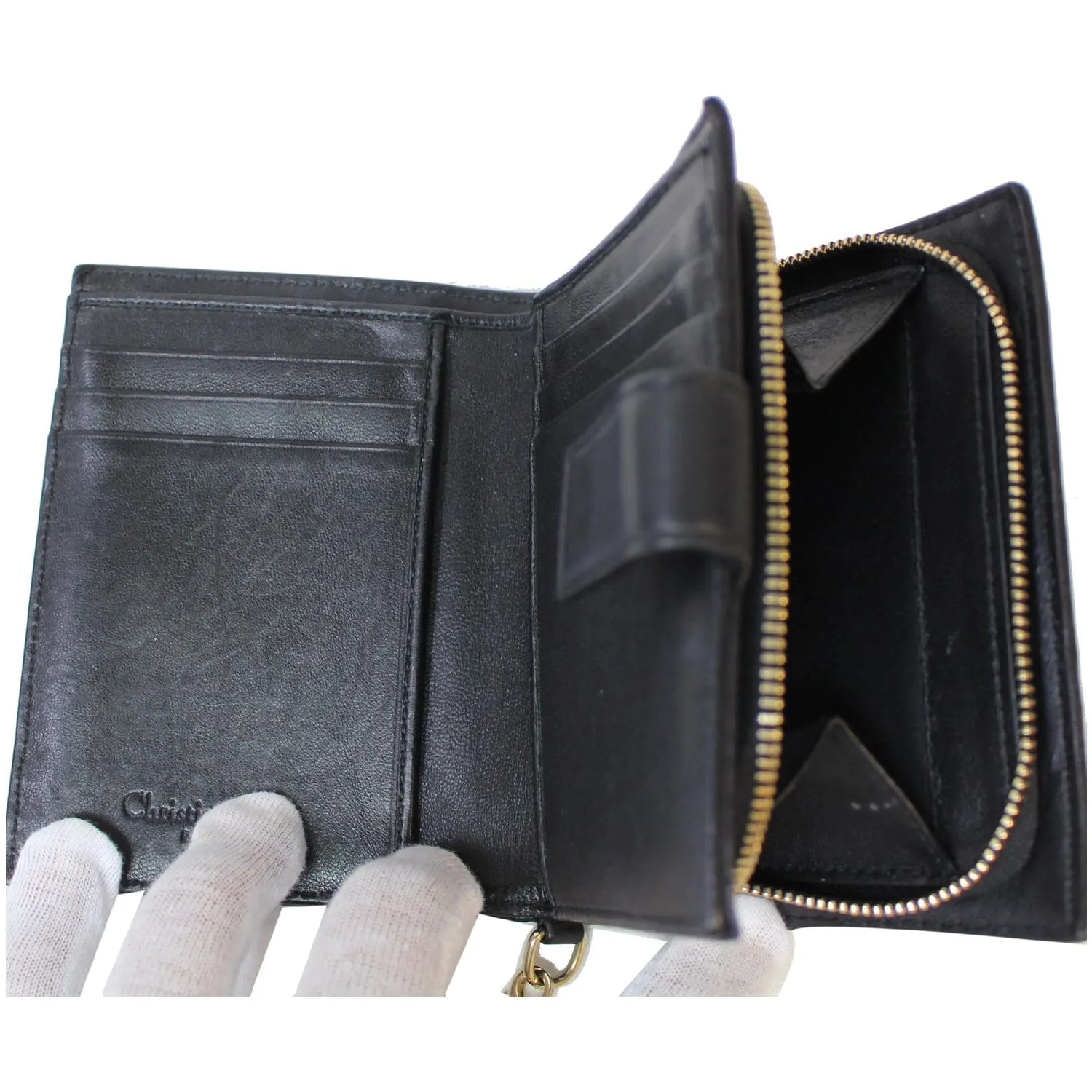 CHRISTIAN DIOR Mini Lady Dior Cannage Lambskin Compact Wallet Black