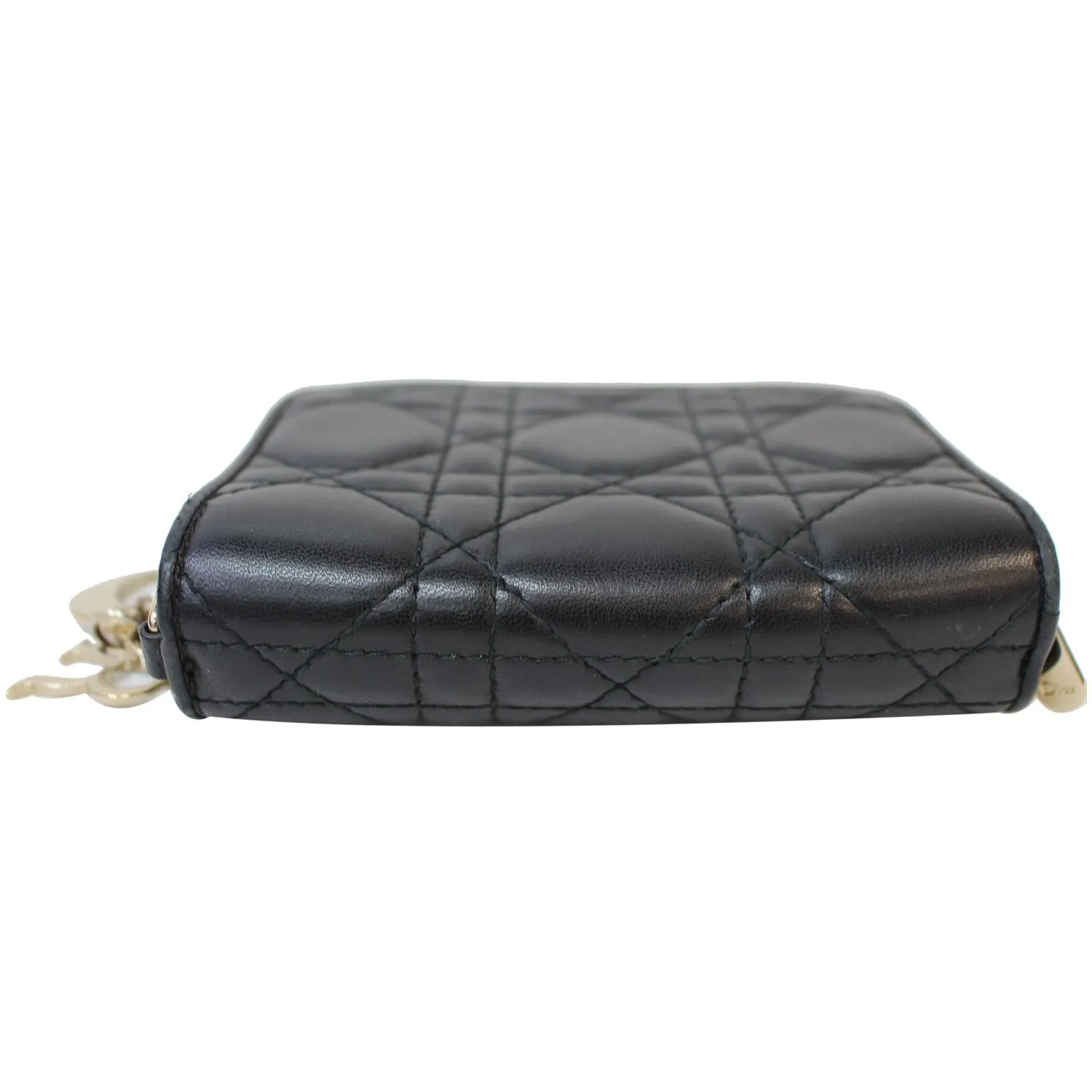 CHRISTIAN DIOR Mini Lady Dior Cannage Lambskin Compact Wallet Black