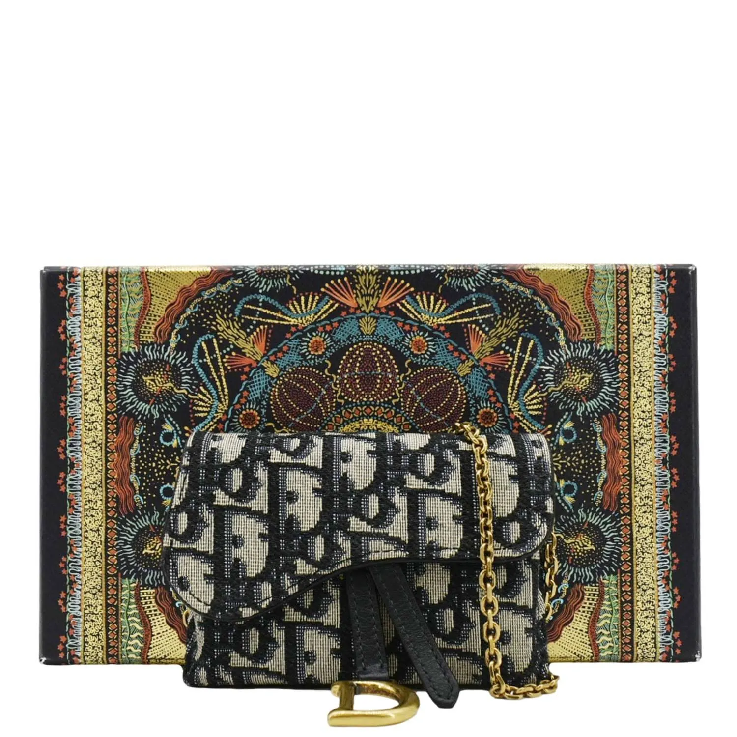 CHRISTIAN DIOR Nano Saddle Oblique Chain Wallet Navy Blue