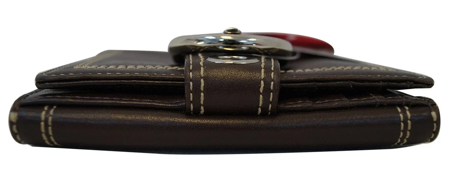 COACH Hamptons Soho Buckle Brown Leather Bifold Compact Wallet - Sale