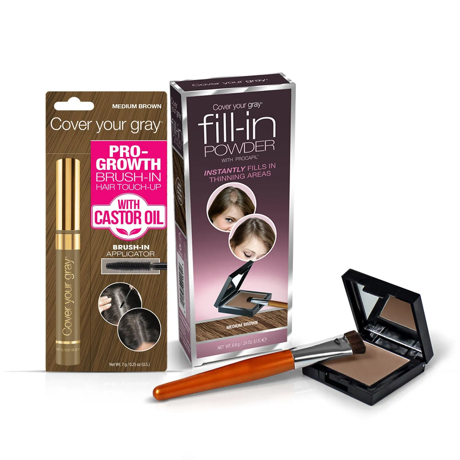 Cover Your Gray Fill in Powder with Pro Growth Castor Oil Brush-in Touchup 2-PC Set