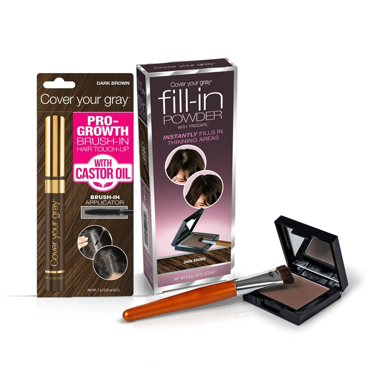 Cover Your Gray Fill in Powder with Pro Growth Castor Oil Brush-in Touchup 2-PC Set