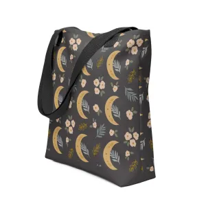 Crescent Moon Charcoal Floral Tote Bag