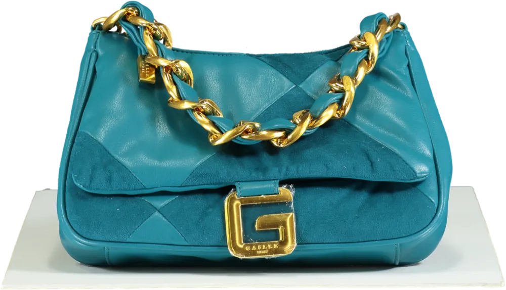 GAëLLE Paris Teal Patchwork Chain Shoulder Bag