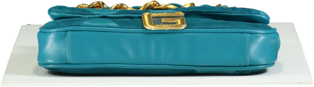 GAëLLE Paris Teal Patchwork Chain Shoulder Bag