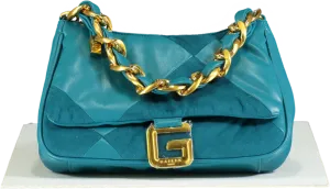 GAëLLE Paris Teal Patchwork Chain Shoulder Bag