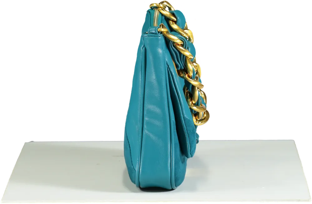 GAëLLE Paris Teal Patchwork Chain Shoulder Bag