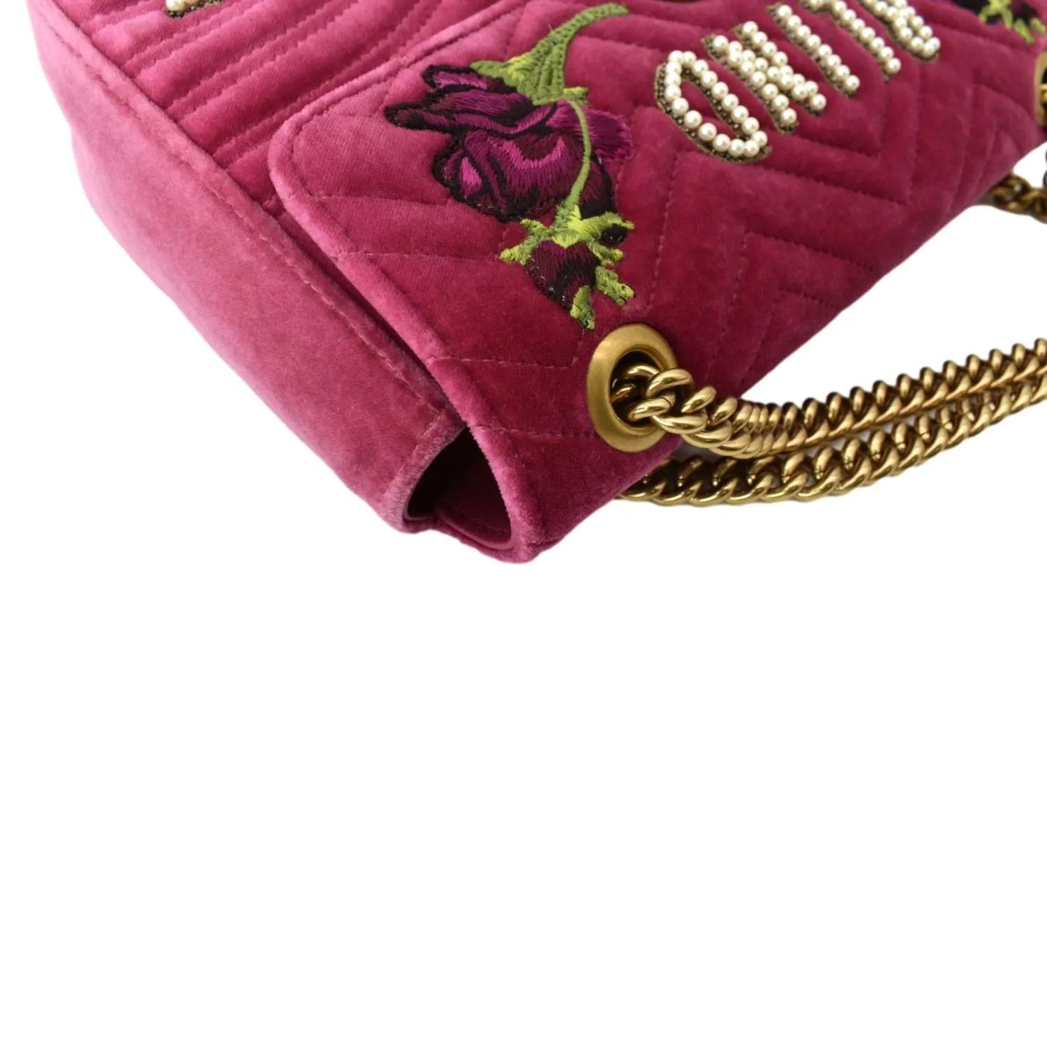 GUCCI Blind For Love Marmont Embroidered Velvet Shoulder Bag Red 443496