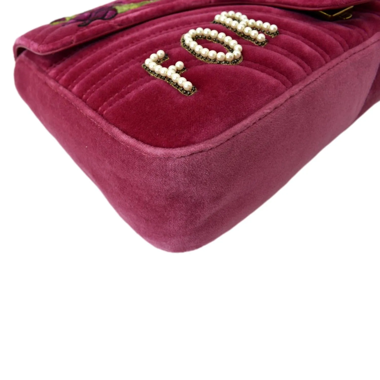 GUCCI Blind For Love Marmont Embroidered Velvet Shoulder Bag Red 443496