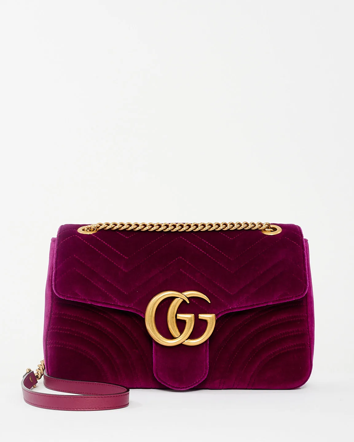 Gucci Fuchsia Matelassé Velvet Medium GG Marmont Shoulder Bag