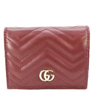GUCCI Marmont GG Matelasse Leather Card Case Wallet Red 466492