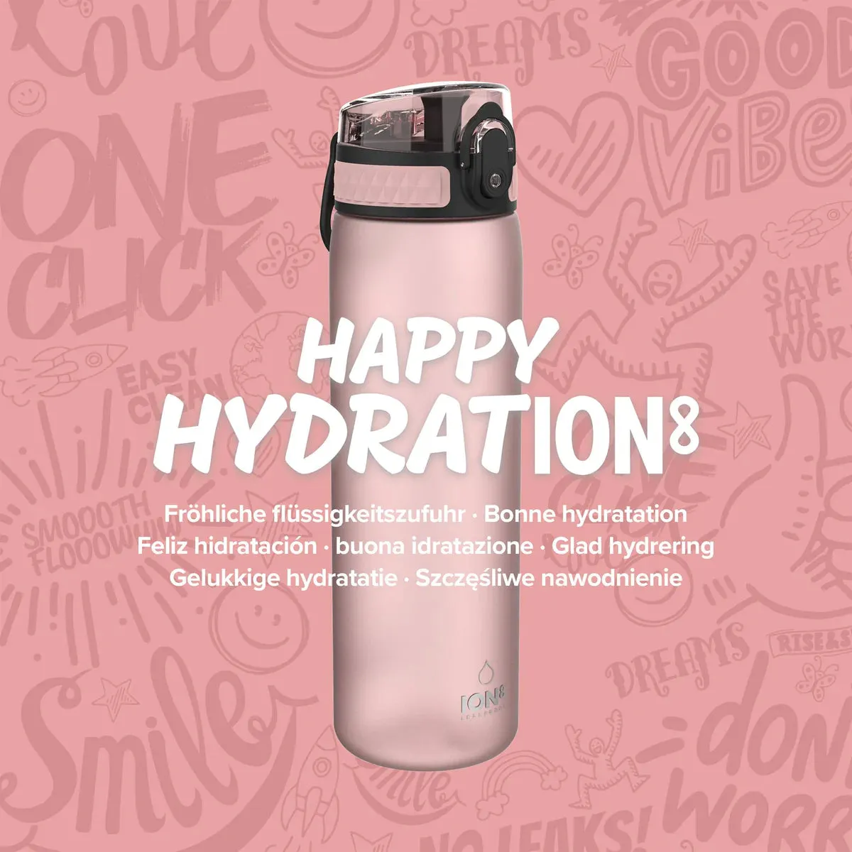 Ion8 Slim 600ml BPA Free, Water Bottle Rose