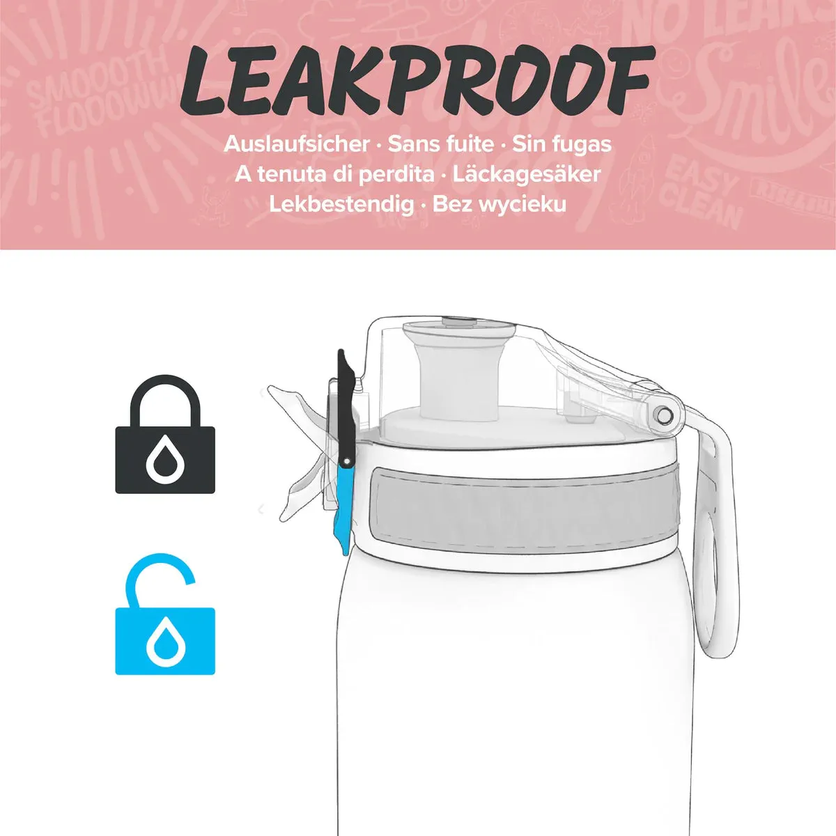 Ion8 Slim 600ml BPA Free, Water Bottle Rose