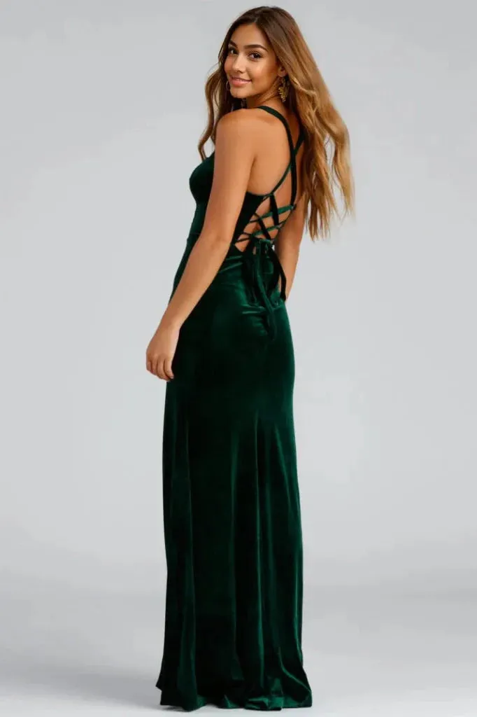 Lace-Up Back Velvet Dress