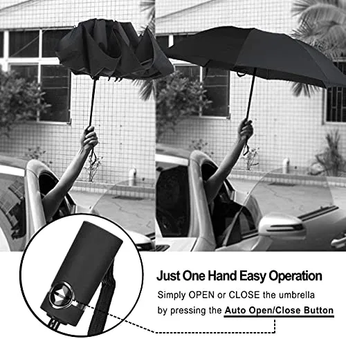 LANBRELLA Compact Reverse Folding Umbrella Auto Windproof Travel Umbrella-Black