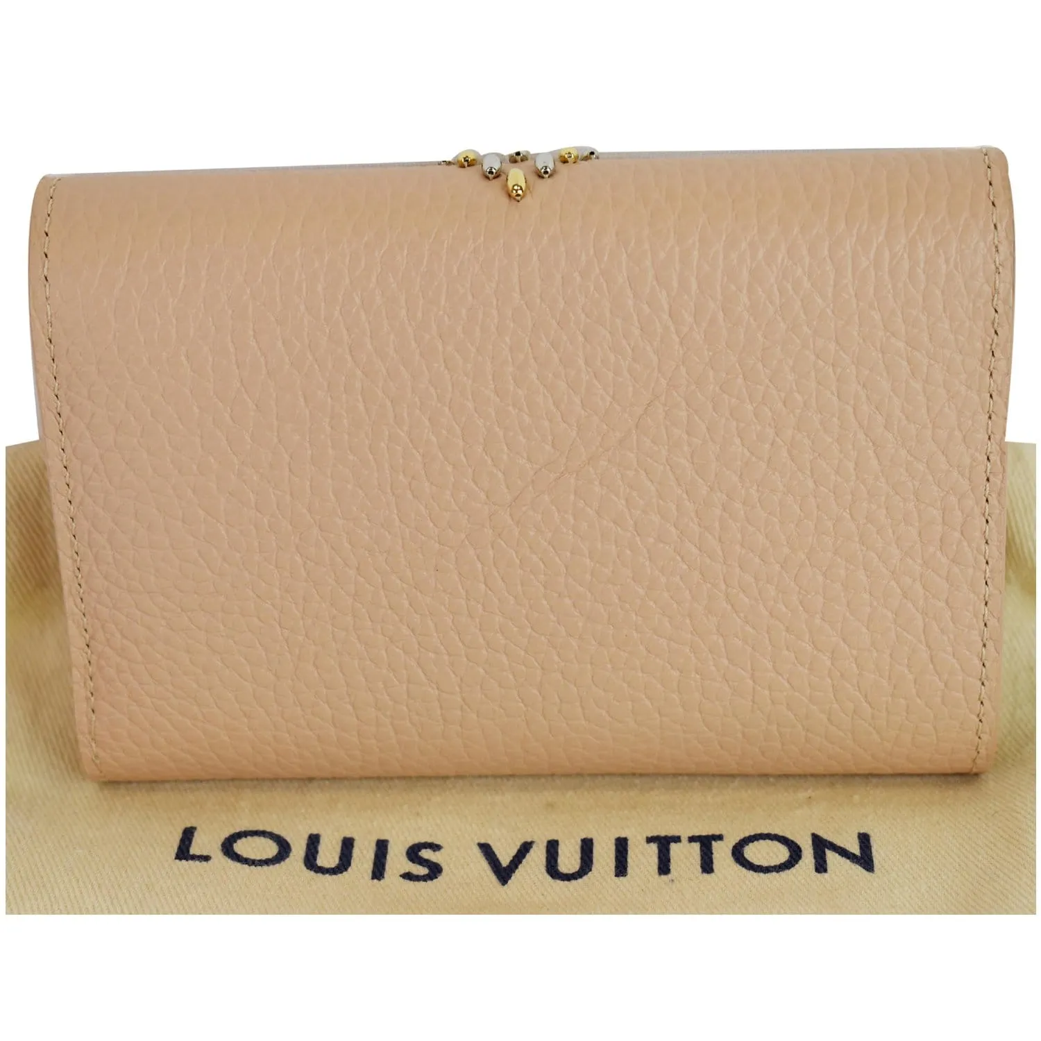 LOUIS VUITTON Capucines Studded Compact Leather Wallet Peach