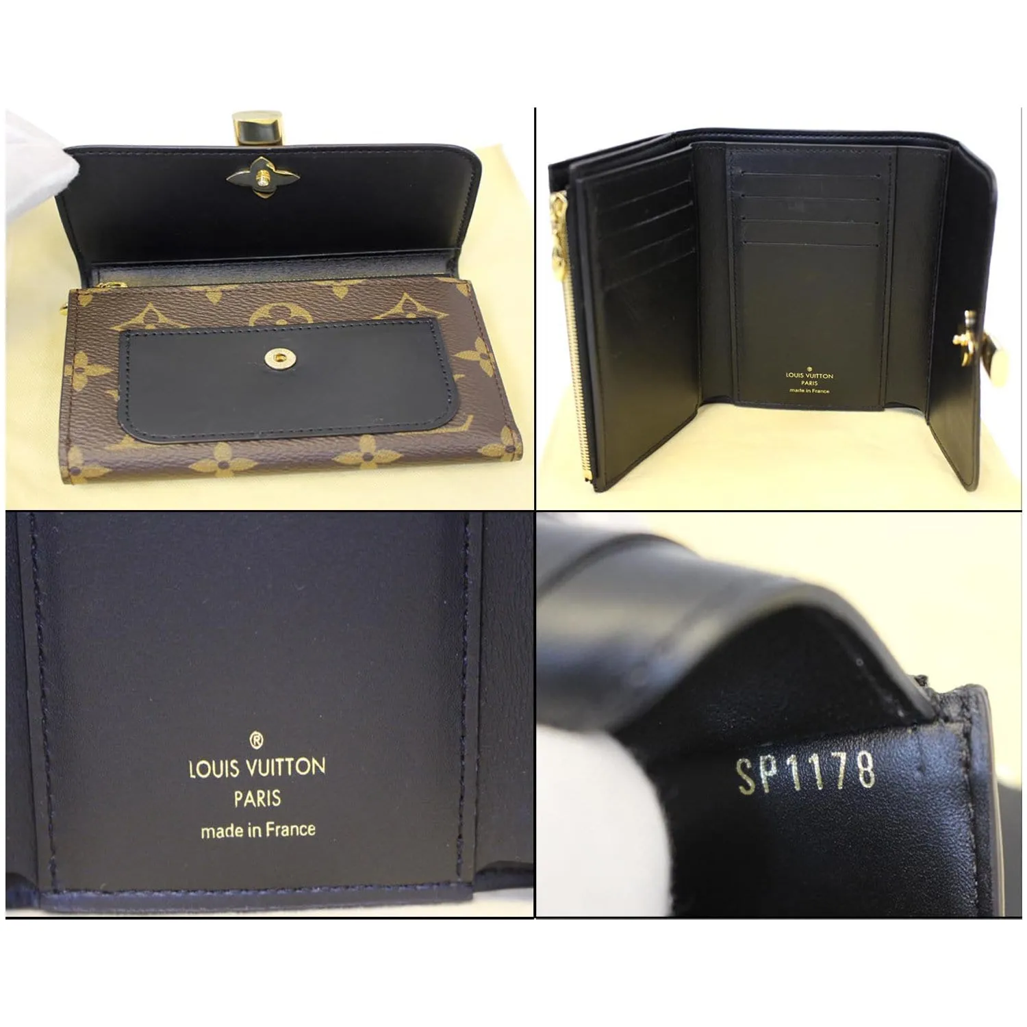 LOUIS VUITTON Flower Lock Monogram Canvas Compact Wallet Black