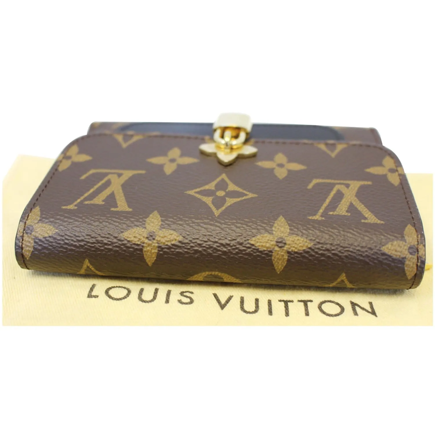 LOUIS VUITTON Flower Lock Monogram Canvas Compact Wallet Black